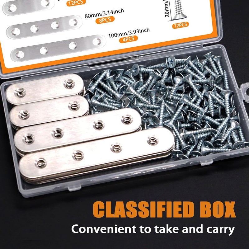 mankk 96PCS Flat Metal Brackets Mending Plate Stainless Steel Flat Straight Brace Brackets Fixed Connecting Plate for Wood Repair Fixing M-G045 - Image 4